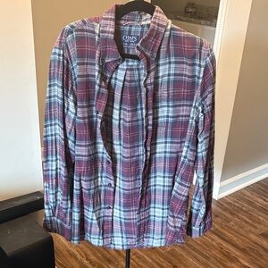 Chaps Men's Casual Plaid Shirt - Burgundy and White